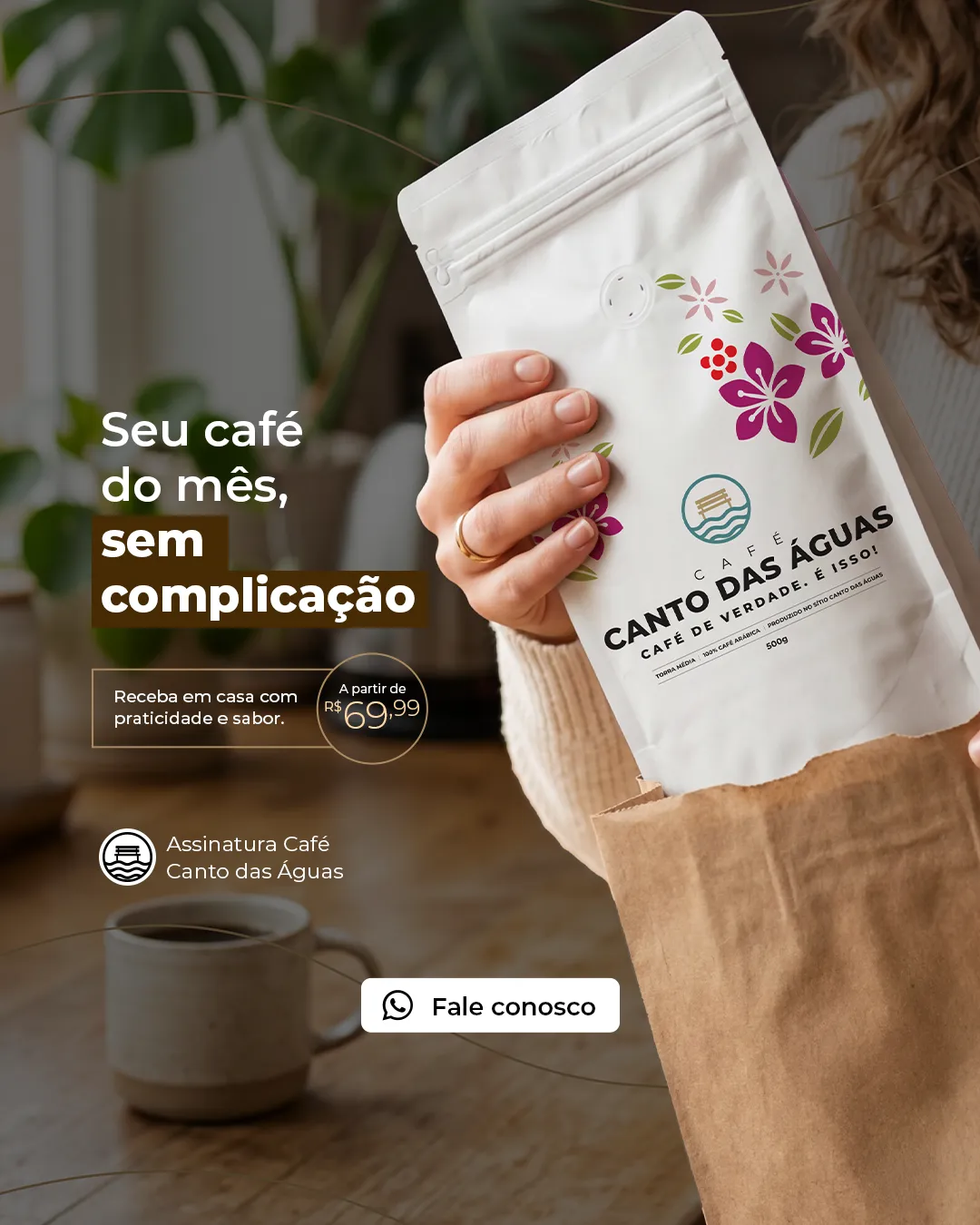 Anúncio da assinatura mensal do Café Canto das Águas.