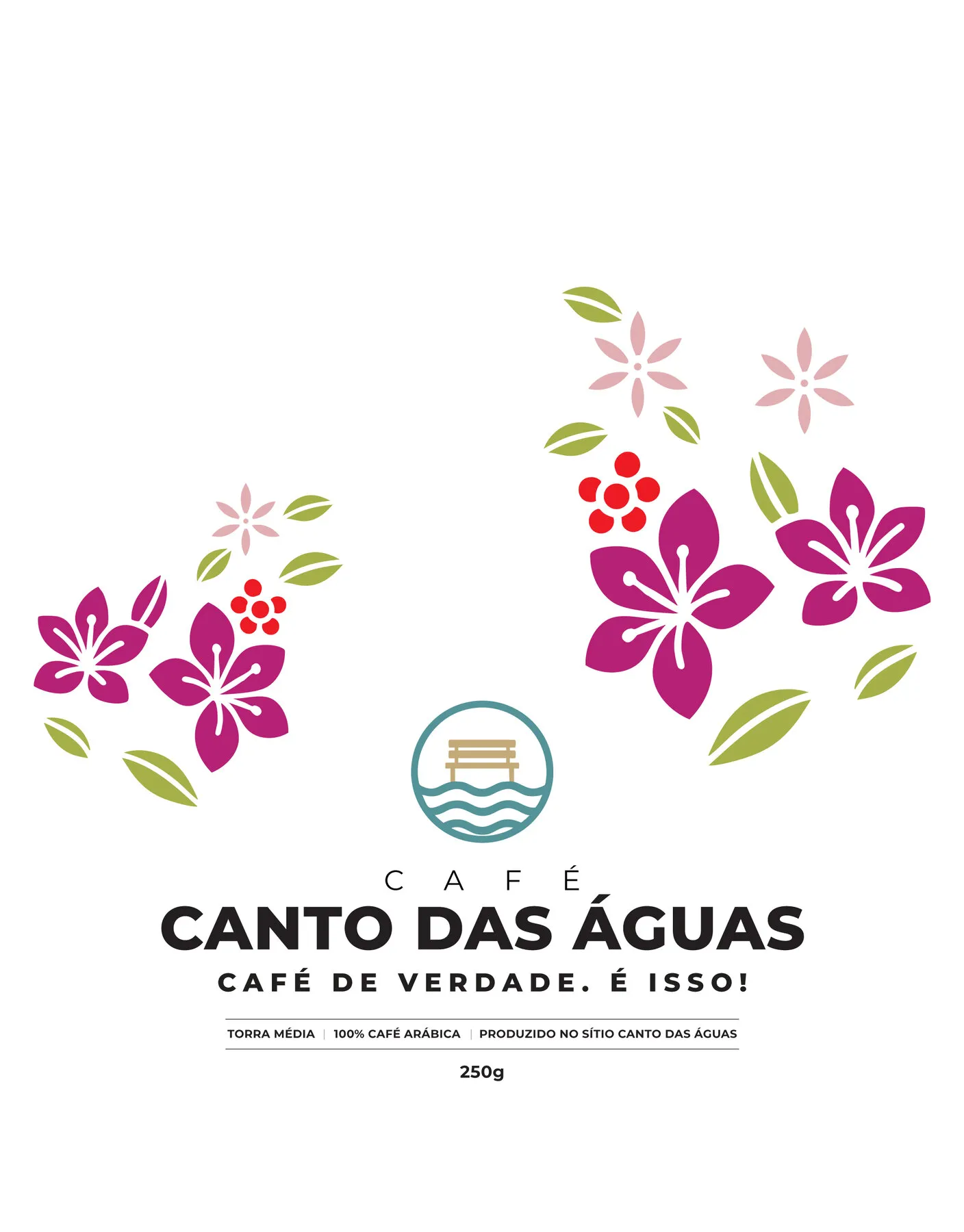 Embalagem de torra média do Café Canto das Águas.