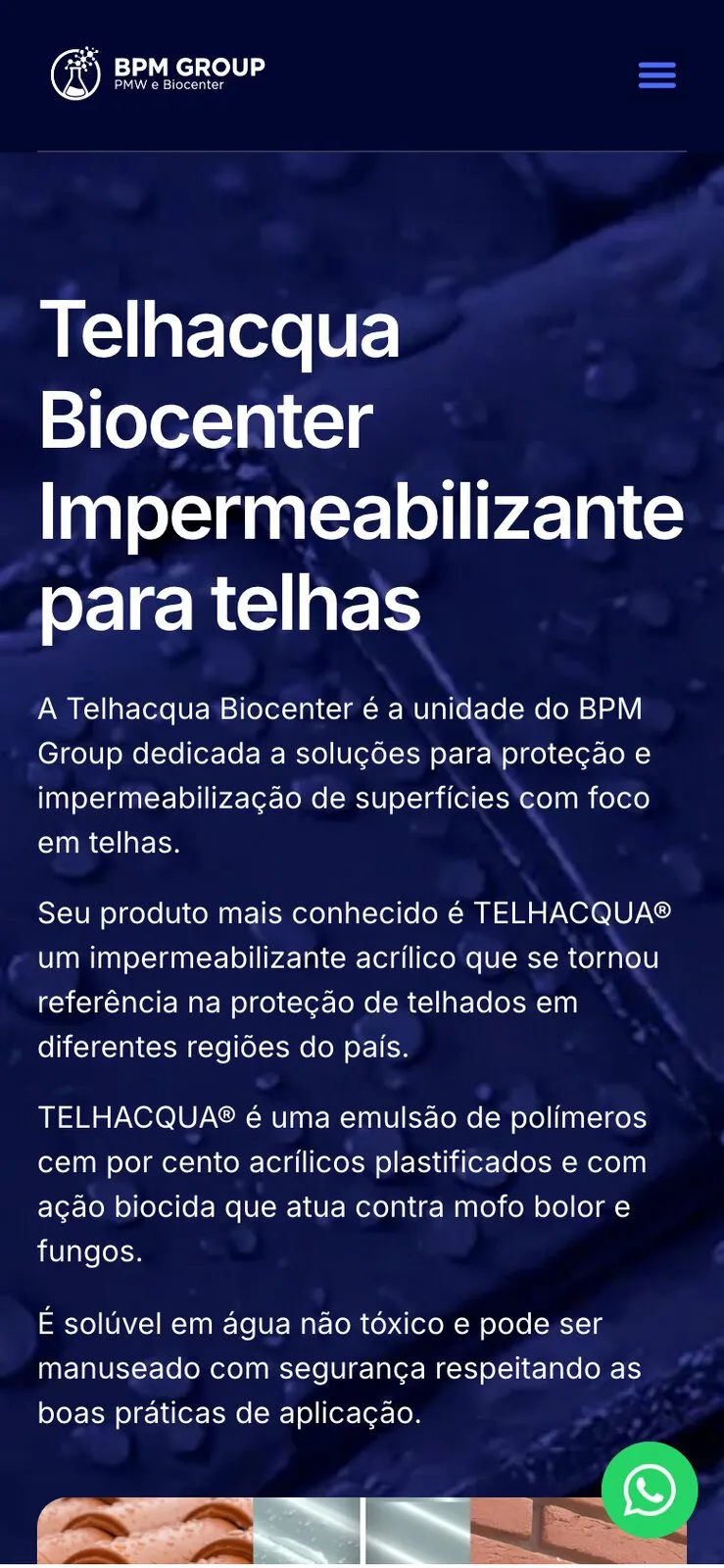 Página da Telhacqua em tela de celular.